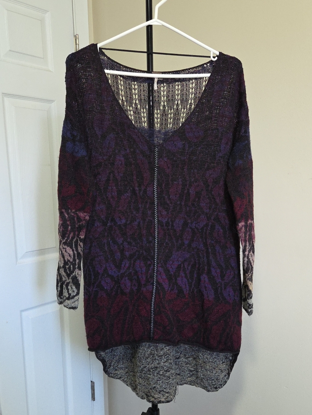 Free People  Ombre Knit V-Neck Sweater  in Purple and Black